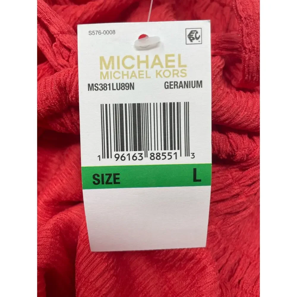 Michael Kors Geranium‎ Orange Red Smocked Square Neck Maxi Dress Size L NWT
